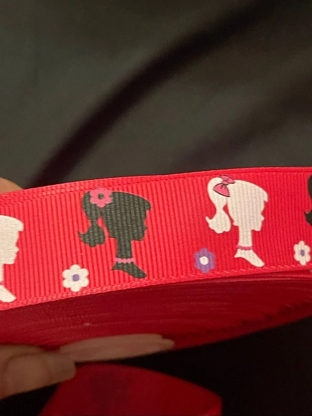 7/8” printed grosgrain Ribbon NEW 5 yards Barbie silhouette flowers floral girl